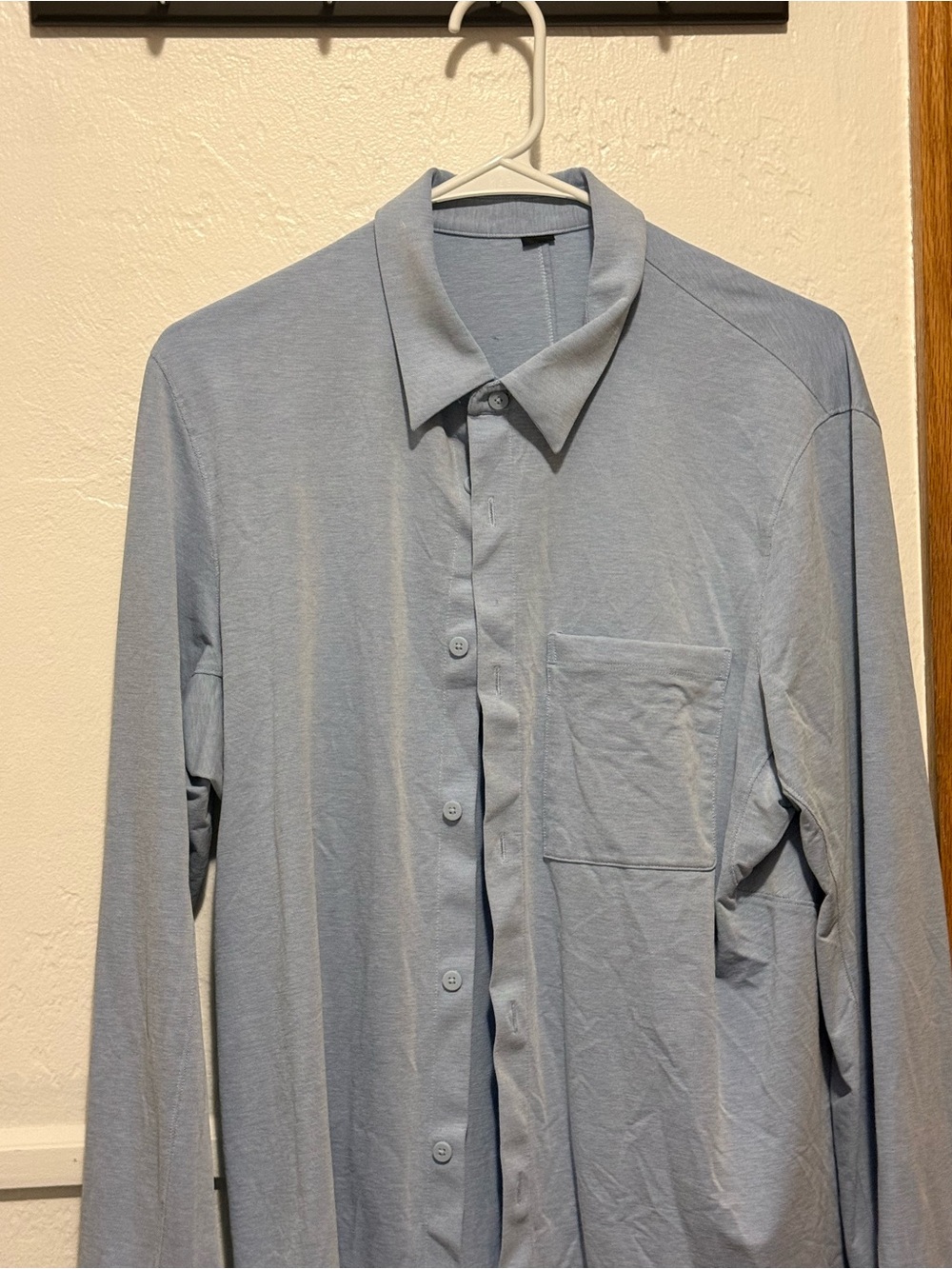 Lululemon blue linen/white long sleeve pocket shirt